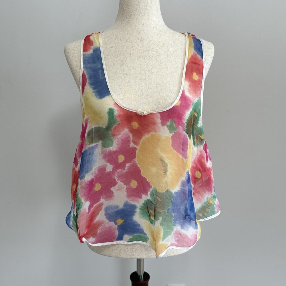 Vintage‎ Sheer Floral Tank Top - 90s - Artsy Shirt Women Gillian O’Malley